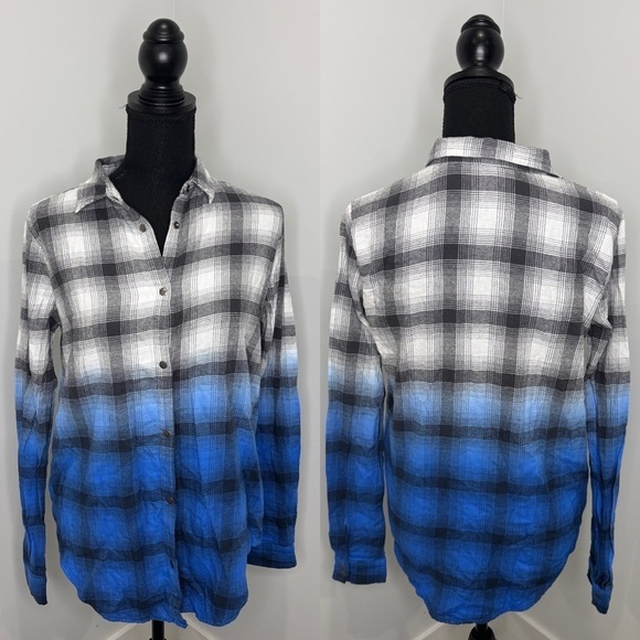 Balera Ombré Plaid Women’s Button Up Blue White (SA 4/6) - Picture 1 of 5